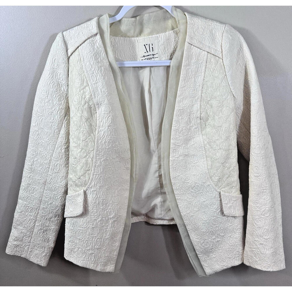 XG Chinese Trendy Cream Floral Lined Open Blazer Jacket Women's Small READ DESC